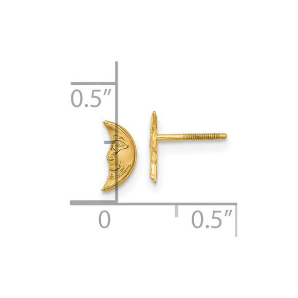 Kids Crescent Moon Face Screw Back Post Earrings in 14k Yellow Gold - Picture 4 of 5